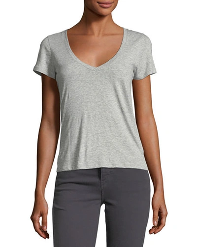 Shop Vince Essential Pima Cotton V-neck Tee In Heather Gray