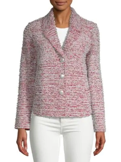 Shop St John Textured Wool-blend Button Front Tweed Jacket In Venetian Red
