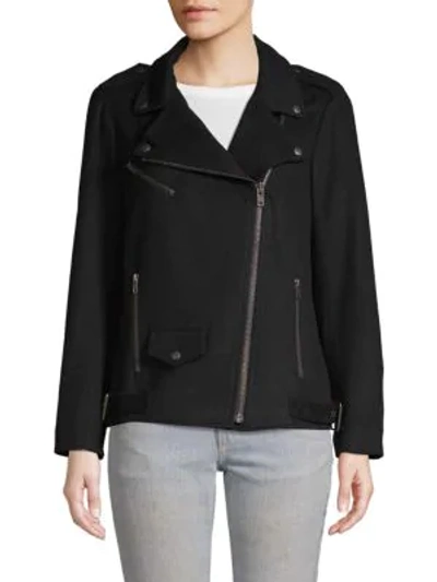 Shop Rebecca Minkoff Brando Wool Blend Moto Jacket In Black