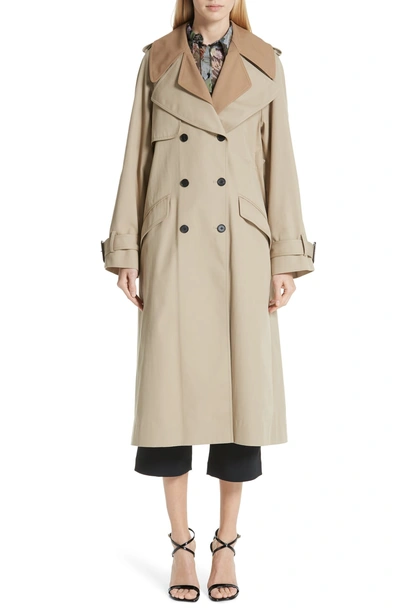 Shop Adam Lippes Trench Coat With Vest & Removable Fringe In Khaki/ Tan