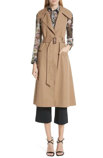 Shop Adam Lippes Trench Coat With Vest & Removable Fringe In Khaki/ Tan