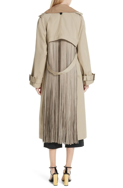 Shop Adam Lippes Trench Coat With Vest & Removable Fringe In Khaki/ Tan