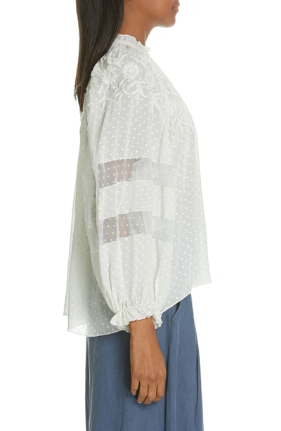 Shop Ulla Johnson Irene Polka Dot Embroidered Blouse In Pearl