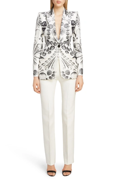 Shop Alexander Mcqueen Shell Print Wool & Silk Blazer In Ivory Black