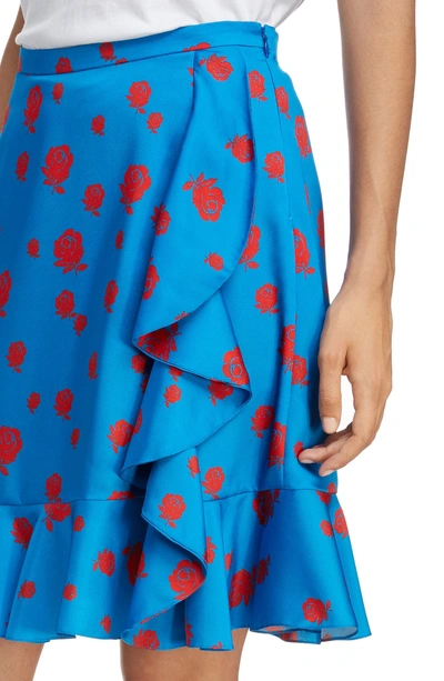 Shop Kenzo Ruffle Silk Skirt In Cobalt