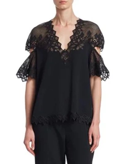 Shop Jonathan Simkhai Lace-accented Flutter-sleeve Top In Black