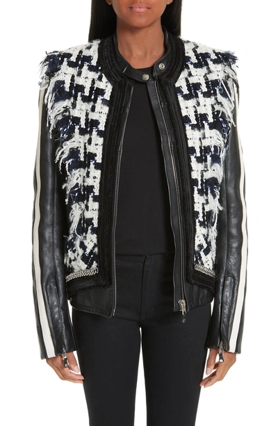 Shop Alexander Wang Tweed Trim Leather Jacket In Black