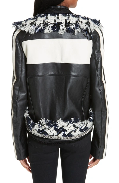 Shop Alexander Wang Tweed Trim Leather Jacket In Black