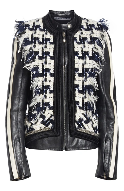 Shop Alexander Wang Tweed Trim Leather Jacket In Black