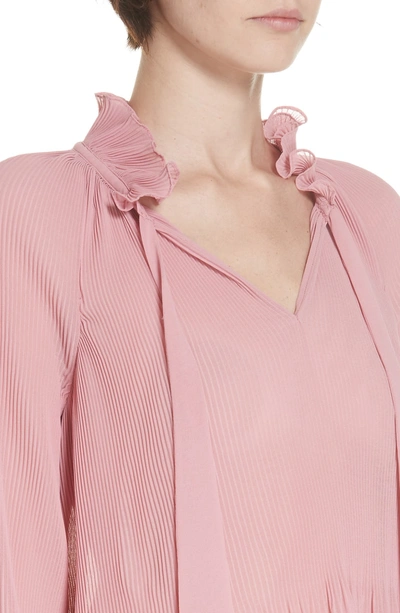 Shop Derek Lam 10 Crosby Long Sleeve Pleated Tie Neck Blouse In Pink