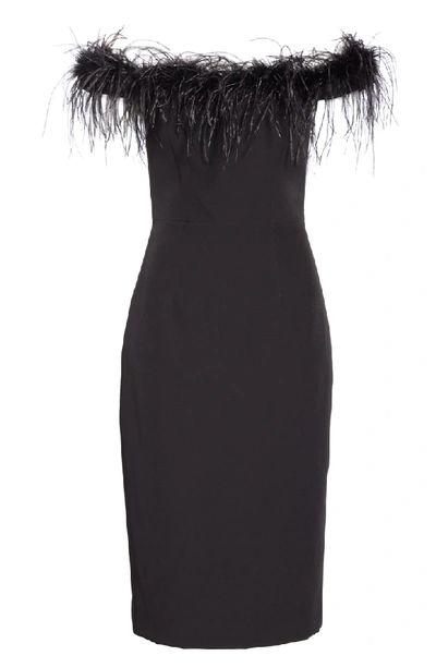Shop Milly Elle Off The Shoulder Feather Detail Dress In Black