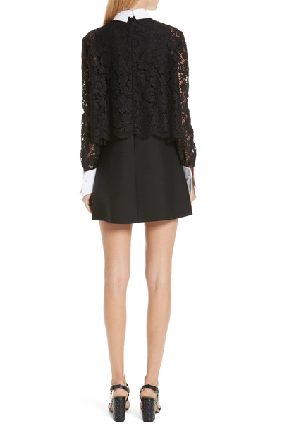 Shop Valentino Contrast Collar Lace & Crepe Couture Dress In Black