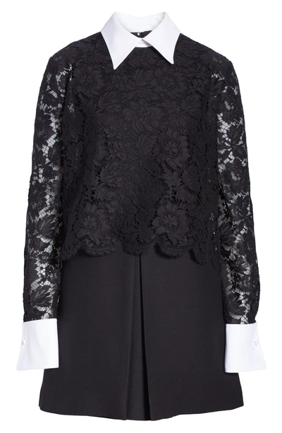 Shop Valentino Contrast Collar Lace & Crepe Couture Dress In Black