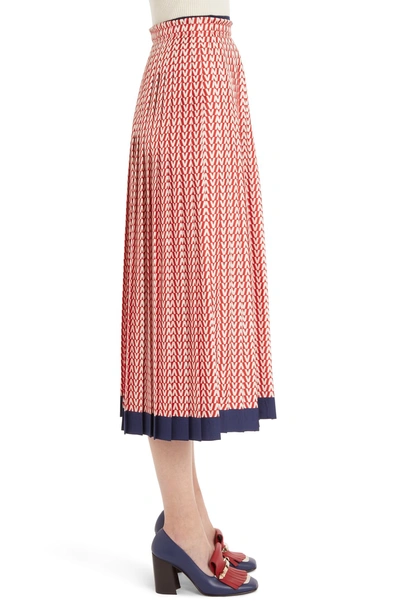 Shop Valentino V-print Silk Twill Pleated Midi Skirt In Almond Brick