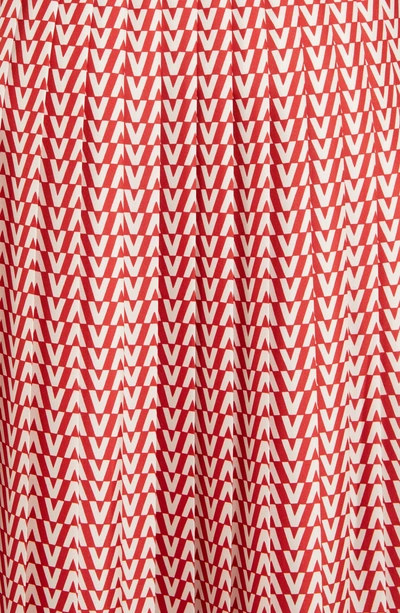 Shop Valentino V-print Silk Twill Pleated Midi Skirt In Almond Brick