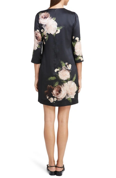 Shop Erdem Floral Silk Satin Shift Dress In Black/ Pink