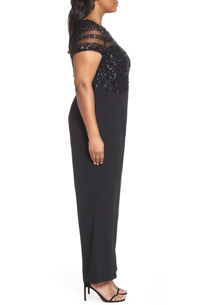 Shop Adrianna Papell Sequin Wide Leg Jumpsuit In Black