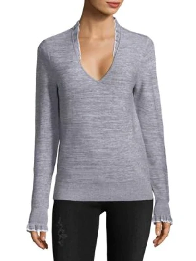 Shop Leo & Sage Ruffle-trim Sweater In Grey