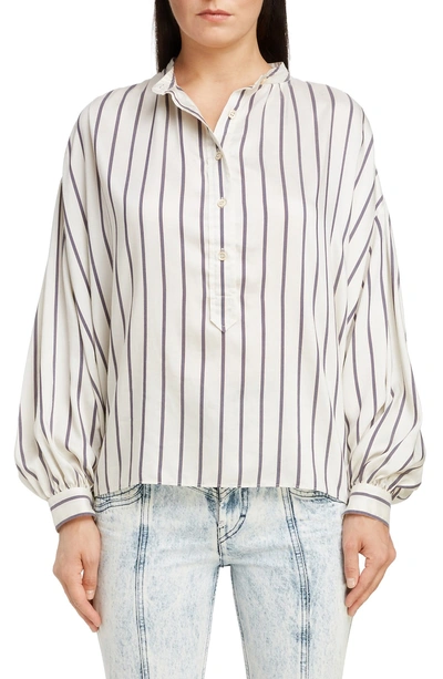 Shop Isabel Marant Stripe Puff Sleeve Shirt In Ecru/ Blue