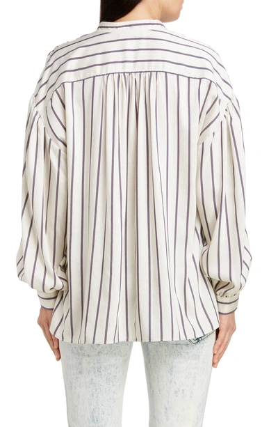 Shop Isabel Marant Stripe Puff Sleeve Shirt In Ecru/ Blue