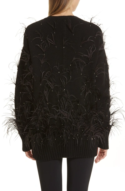 Shop Adam Lippes Crystal And Feather Embellished Wool & Cashmere Cardigan In Black