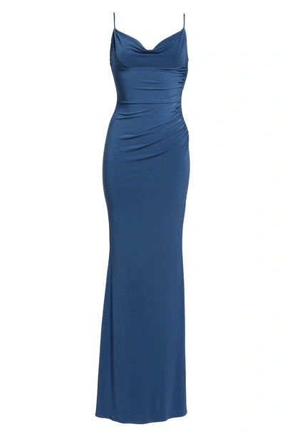 Shop Katie May Surreal Cowl Back Evening Dress In Deep Sea