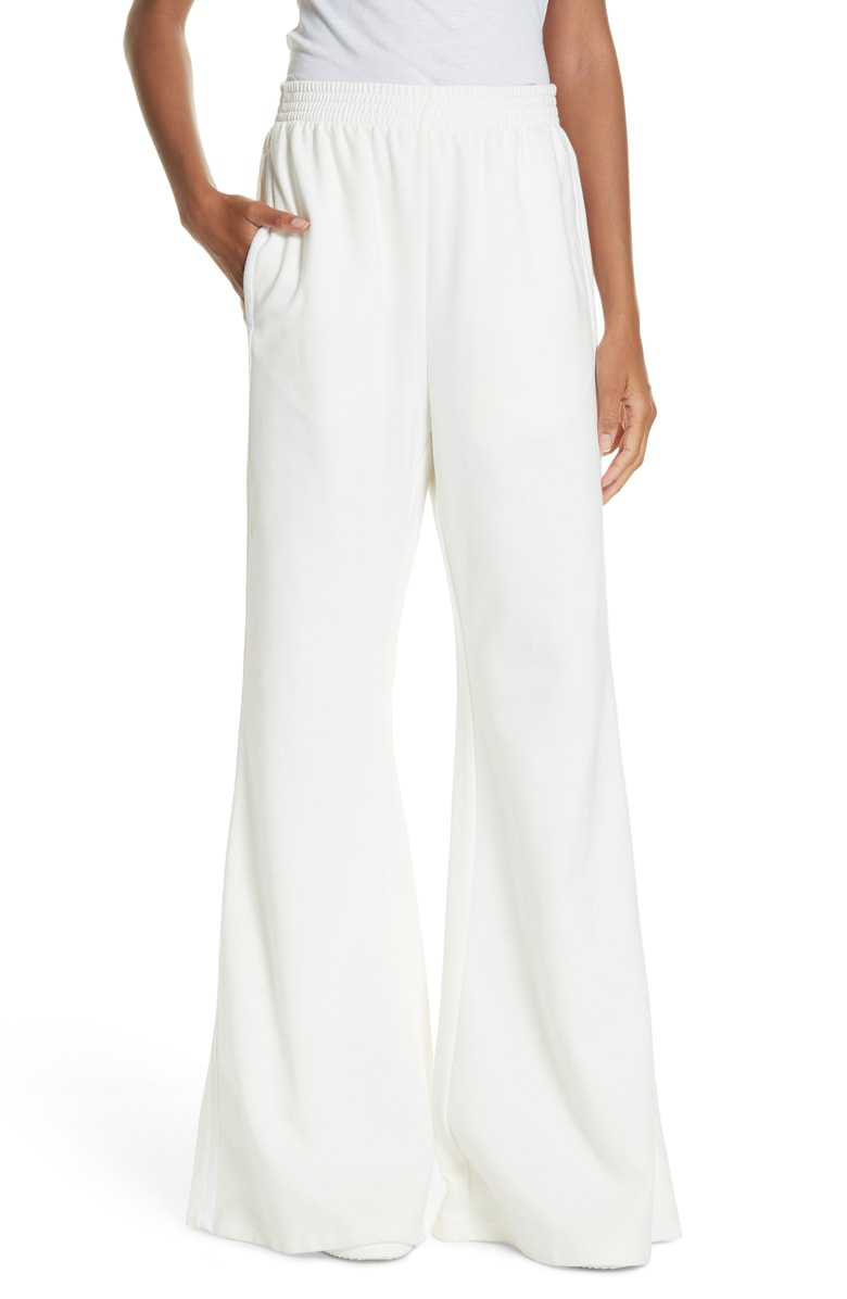 white flare sweatpants