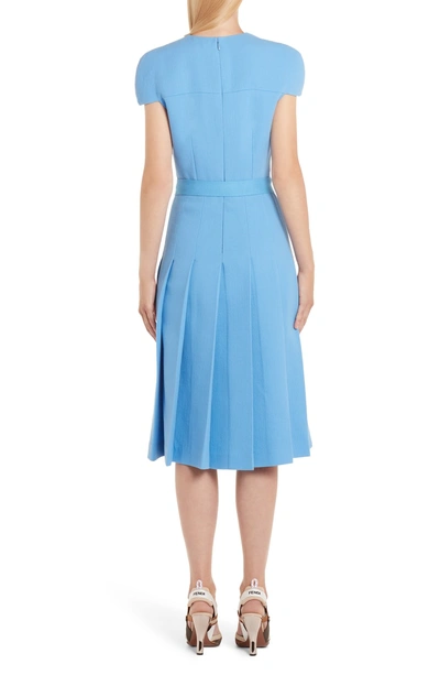 Shop Fendi Genuine Mink Fur Flower Belted Wool Crepe Dress In Antigua Blue