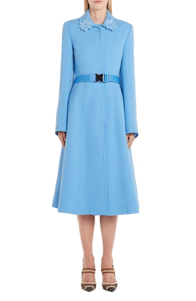 Shop Fendi Genuine Mink Fur Flower Belted Wool Crepe Dress In Antigua Blue