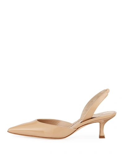 Manolo Blahnik Carolyne Low-heel Patent Halter Pumps In Black
