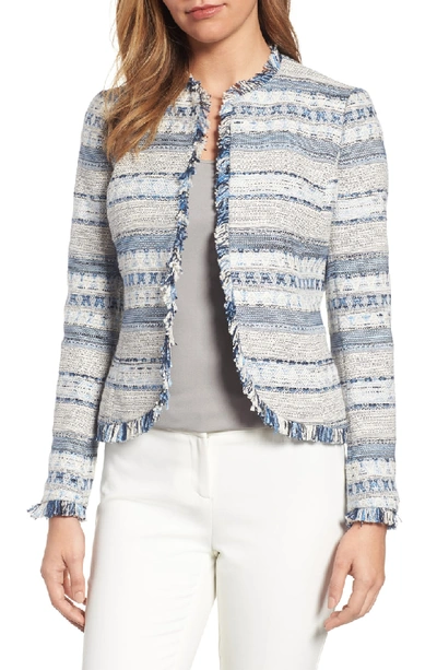 Shop Anne Klein Tweed Jacket In Harbor Blue/ White Combo