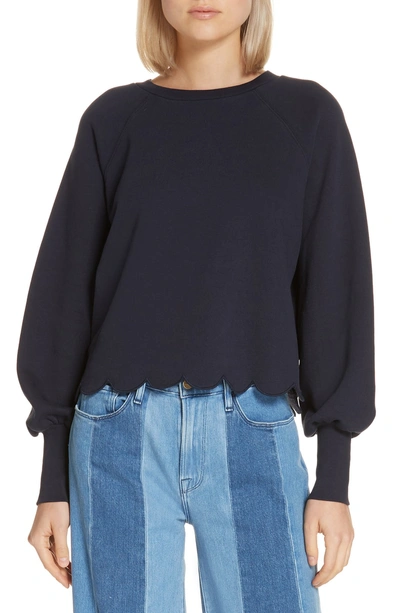 Shop Frame Scallop Hem Puff Sleeve Sweatshirt In Navy