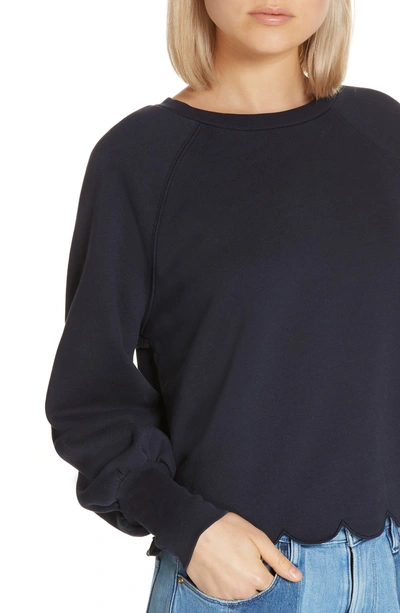 Shop Frame Scallop Hem Puff Sleeve Sweatshirt In Navy