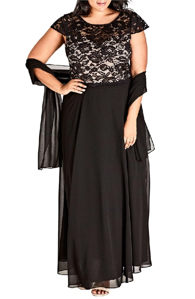 Shop City Chic Elegance Maxi Dress Set In Black