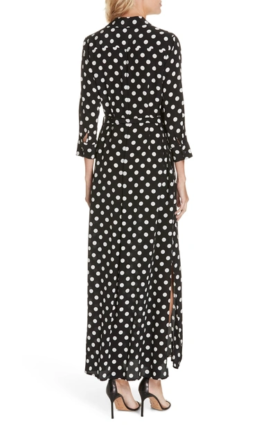 Shop L Agence Cameron Polka Dot Silk Maxi Shirtdress In Black/ Ivory