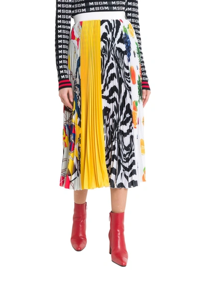 Shop Msgm Pleated Multi-print Skirt In Multicolor