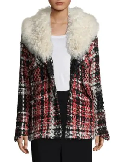 Shop Rag & Bone Antoine Weave Lamb Shearling-trimmed Plaid Jacket In Red Multi