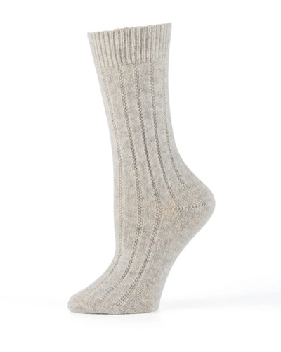 Shop Neiman Marcus Cashmere Ribbed Socks In Melange Grey