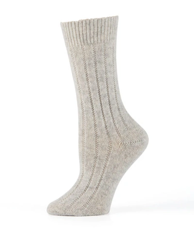 Neiman Marcus Cashmere Ribbed Socks In Melange Grey