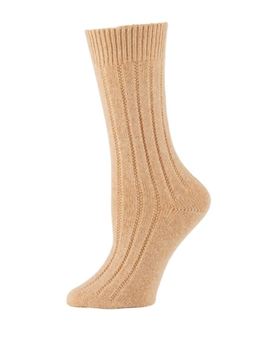 Shop Neiman Marcus Cashmere Ribbed Socks In Camel