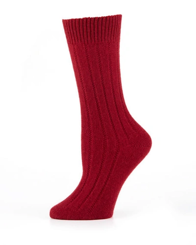 Shop Neiman Marcus Cashmere Ribbed Socks In Dark Berry