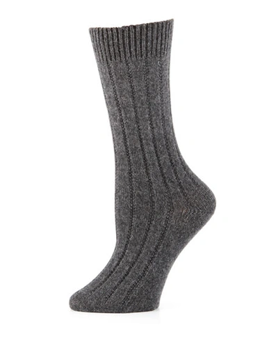 Shop Neiman Marcus Cashmere Ribbed Socks In Charcoal