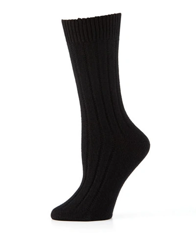 Shop Neiman Marcus Cashmere Ribbed Socks In Black