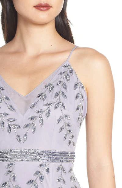 Shop Adrianna Papell Vine Motif Beaded Evening Dress In Lilac Grey