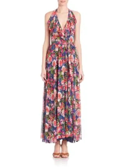 Shop Fuzzi Ruffled Belle-print Maxi Dress In Begonia