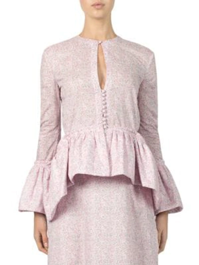 Shop Loewe Liberty Floral-print Bell-sleeve Cotton Blouse In Baby Pink