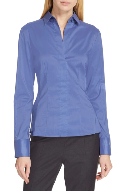 Shop Hugo Boss Bashina Stretch Poplin Blouse In Soft Blue