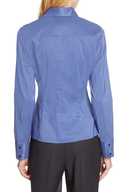 Shop Hugo Boss Bashina Stretch Poplin Blouse In Soft Blue