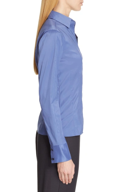 Shop Hugo Boss Bashina Stretch Poplin Blouse In Soft Blue