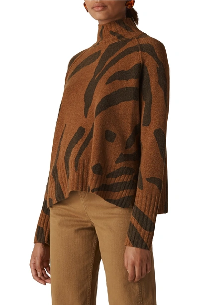 Shop Whistles Animal Stripe Merino Wool Sweater In Camel